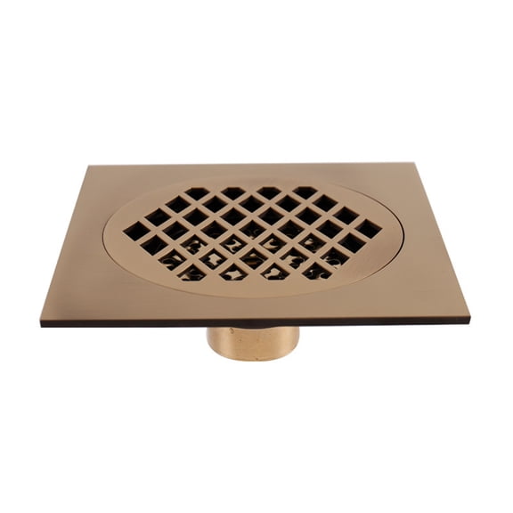 Square Shower Floor Drain 5.9 Inch, Copper Shower Drain with Removable Floral Pattern Drain Cover, Hair Strainer