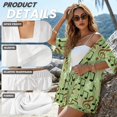 thumbnail image 6 of FKEKYI Musical Note Green Print Womens 2 Pcs Short Set Open Front Shirt Top Summer Outfits Shorts with Elastic Waist Beachwear Breathable Lounge Set Resort Wear, L, 6 of 7