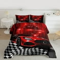 thumbnail image 2 of Homewish Chic Red Automobile Full Size Comforter Sets, Modern Checkered Flag Bedding Comforter Set, Extreme Sports Lover Reversible Bedding Sets, Lightweight Room Decor, 3pcs, 2 of 8