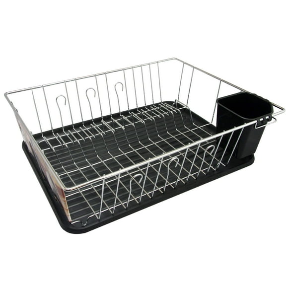 Megachef 16 Inch chrome Plated and Plastic counter Top Drying Dish Rack in Black