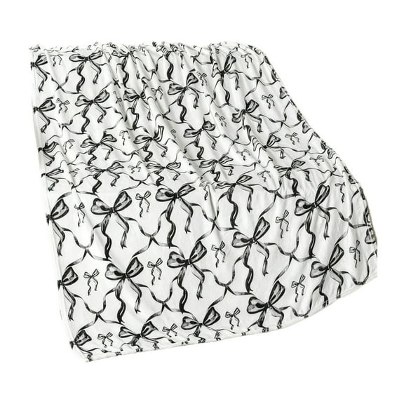 Black Christmas Plush Blanket, Flannel Fleece Throw With Bow Design, 130X160Cm – Soft, Warm, Lightweight For Couch, Bed, Travel, Machine Washable