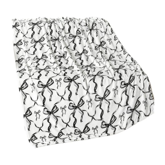 Black Christmas Blanket Bow Throw Sofa Breathable Fuzzy Fabric Machine Washable Holiday Warm Winter Bedding Accessory