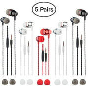 5 Packs Earbud Headphones with Remote & Microphone, findTop in Ear Earphone Brass Sound Noise Isolating Tangle Free
