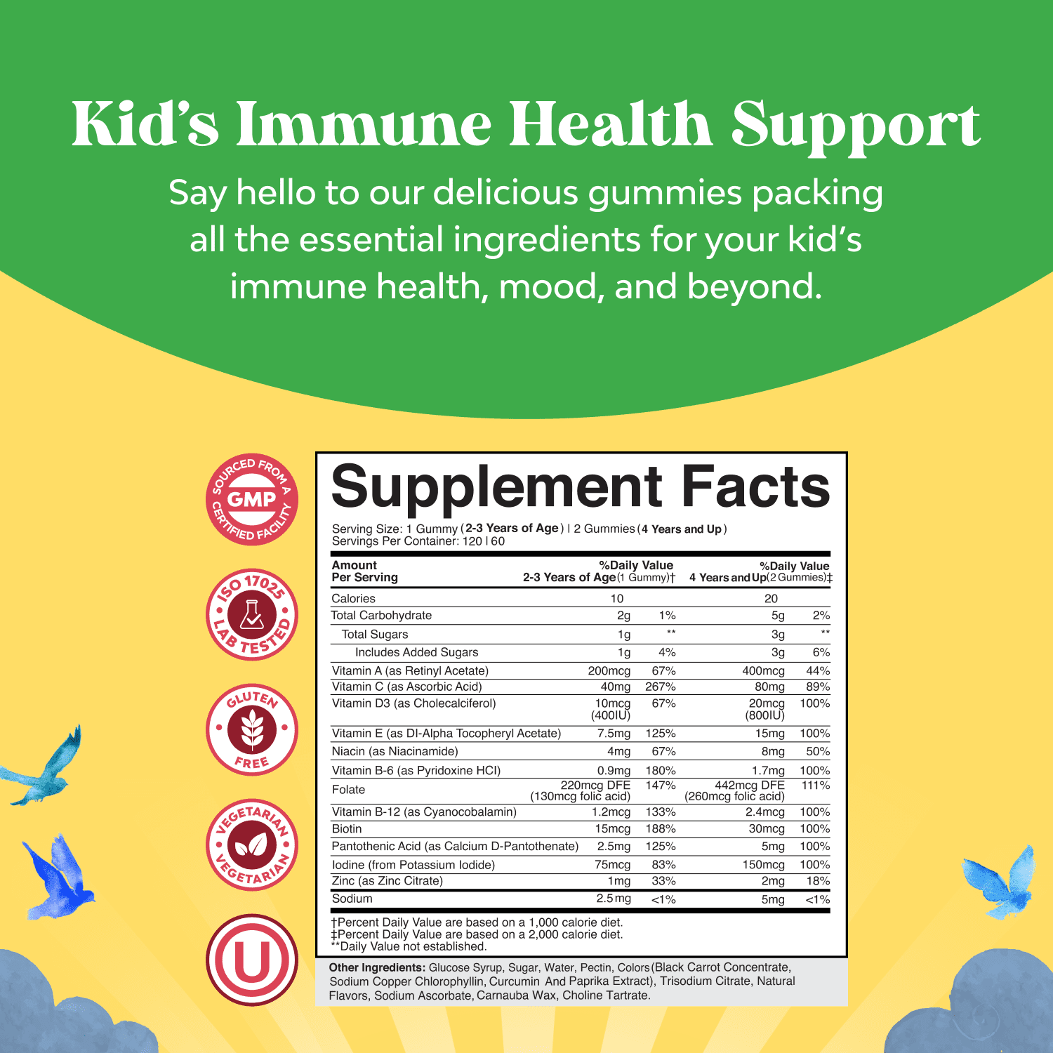 Natures Craft Kids Multivitamin Gummies with Vitamin A, C, E, and D for Immune Support, 120 Ct