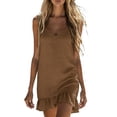 thumbnail image 3 of Rvasteizo Women Linen Thin Strap V Neck Ruffle Hem Loose Casual Summer Cami Dress, 3 of 5