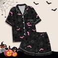 thumbnail image 5 of CAIVO Girls Halloween Star Bats Printed 2 Piece Pajama Sets Lapel Short Sleeve Button Down Shirt With Shorts Children Kids Homewear Nightwear, 5 of 5