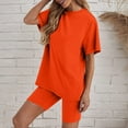 thumbnail image 4 of Scyoekwg Summer Two Piece Shorts Sets For Women Short Sleeve Round Neck Tops Shorts Casual Loose Sweatsuits Sets Trendy Solid Color Tracksuit Matching Pajamas (Orange,XL), 4 of 5