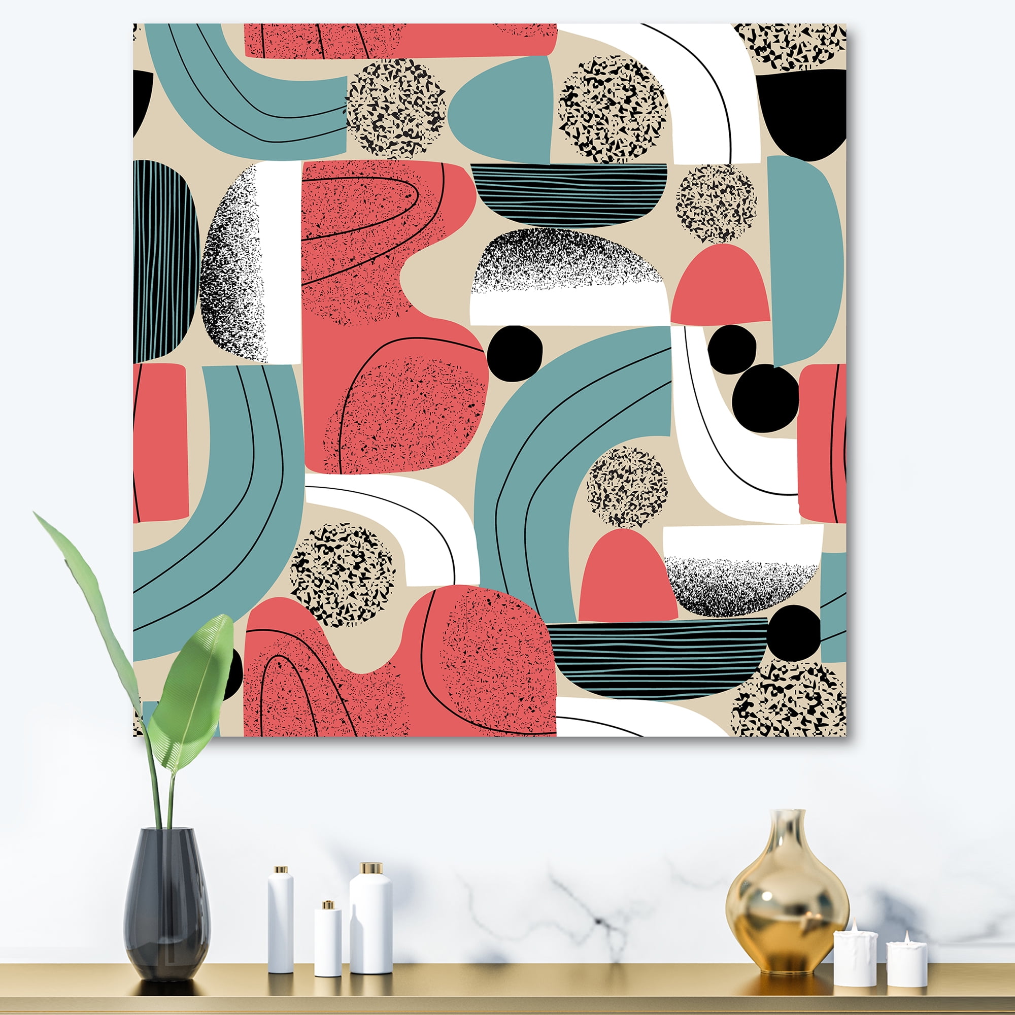Designart ' Retro Shapes With Abstract Moons and Suns III ' Modern Canvas Wall Art Print