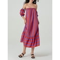 thumbnail image 6 of Rdhnmea Women Summer Striped Maxi Dress Short Sleeve Off Shoulder Strapless Tube Top Long Dress Flowy Swing Beach Vacation Dress, 6 of 9