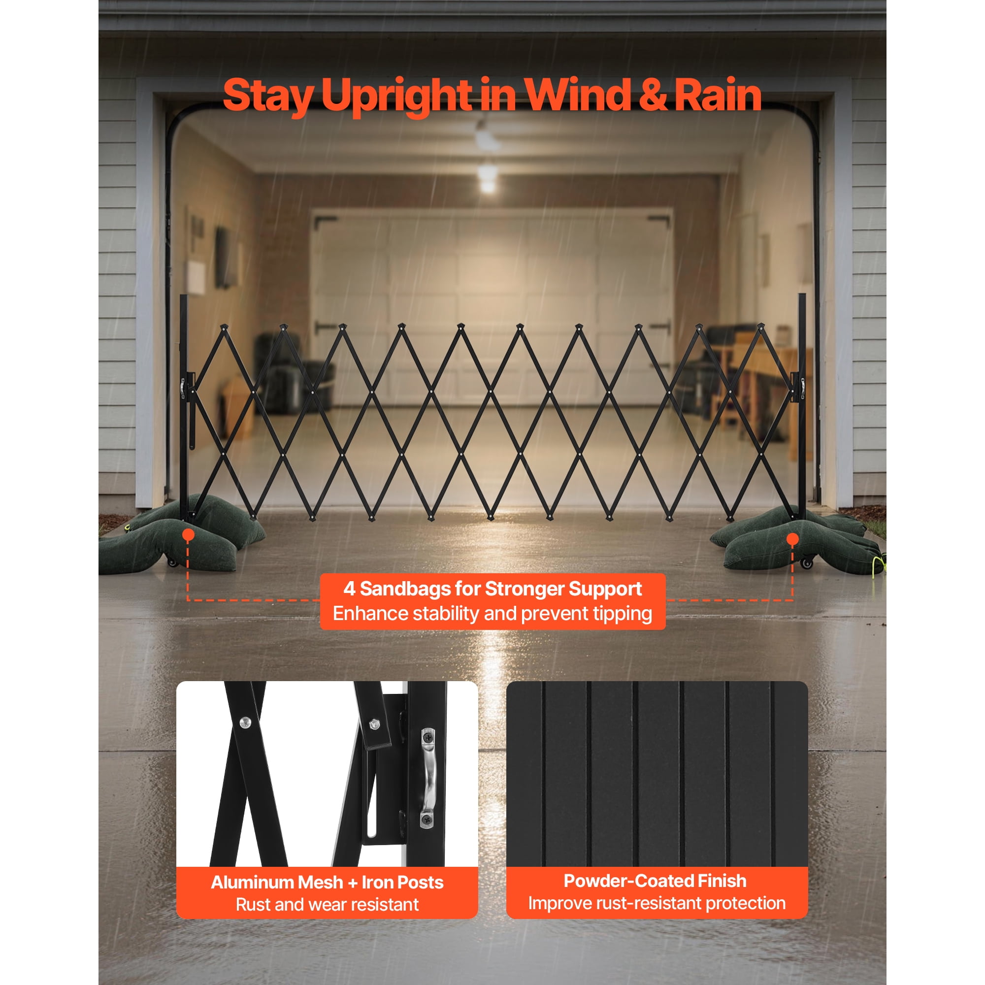 KFFKFF Expandable Barricade, 11FT Adjustable Safety Barrier, Mobile Folding Gate with Lockable Wheels, Portable Metal Traffic Fence for Patio, Garden, Stairways