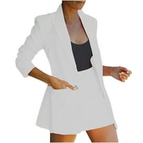 under $5 JINMGG Two Piece Outfits Women, 2025 Fashion Fall Womens Ladies Solid Turn Down Collar Jacket Long Sleeve Coat Outerwear Blazer White S