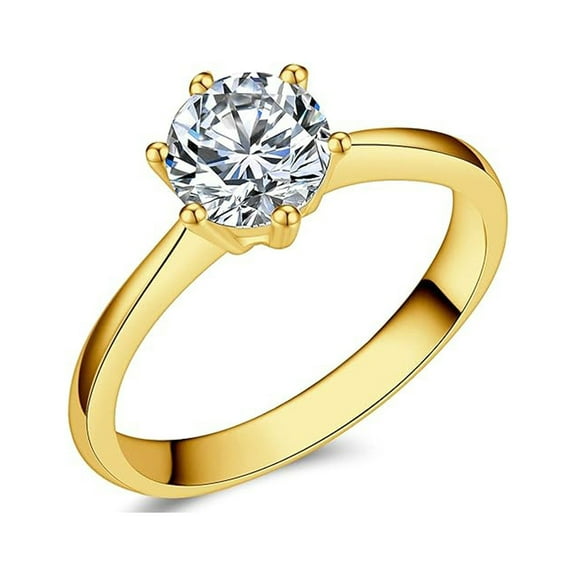 Paris Jewelry 18K Yellow Gold 1ct Created White Diamond Round Engagement Wedding Ring Plated Size 7