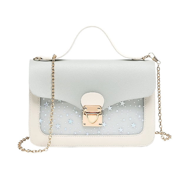 Bolso pequeño cuadrado de PU con cierre de tapa, bolso con cadena y estampado de estrellas, bolso bandolera para mujer