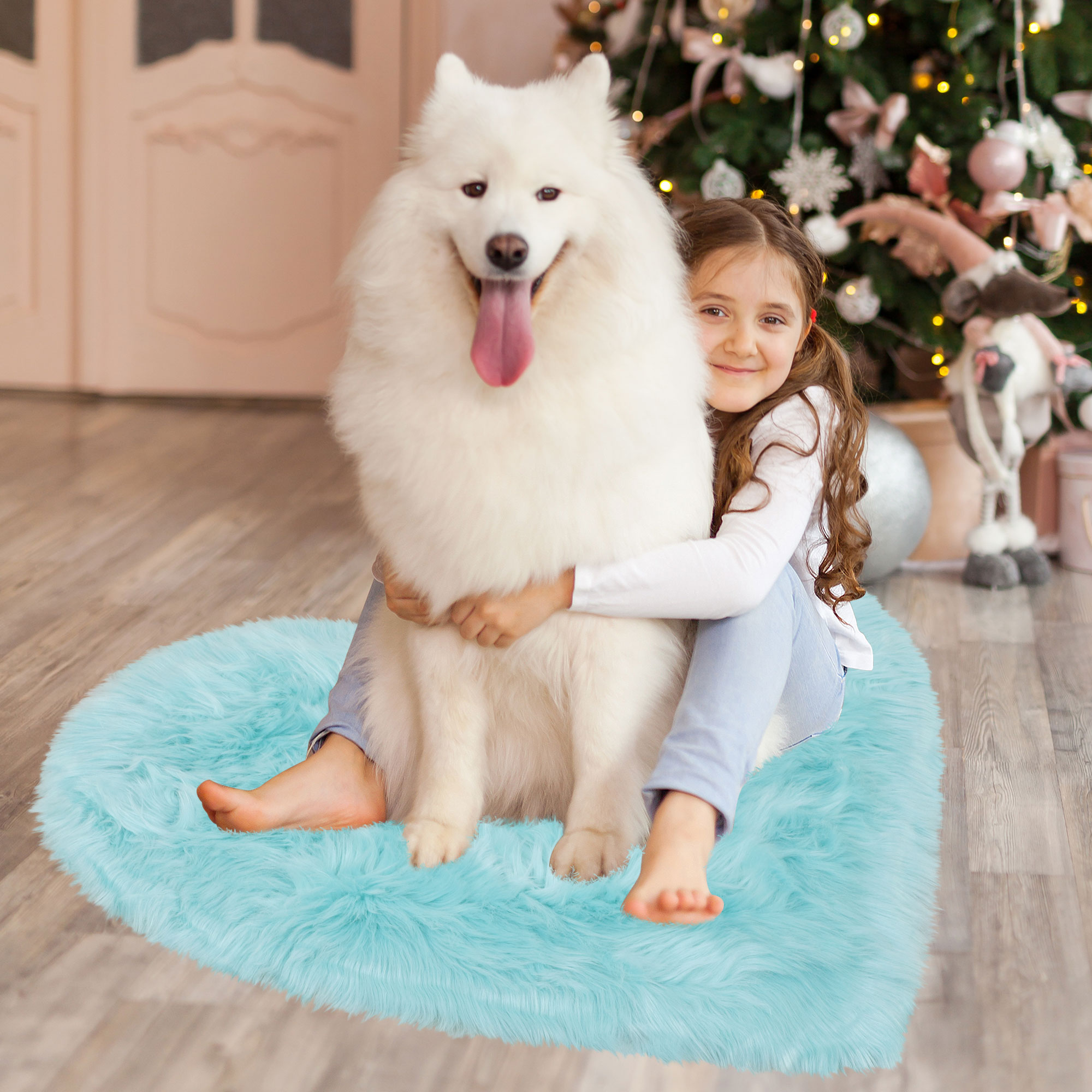 Unique Bargains Heart Shaped Faux Fur Shag Area Rug 2.3Ft x 3Ft Light Blue