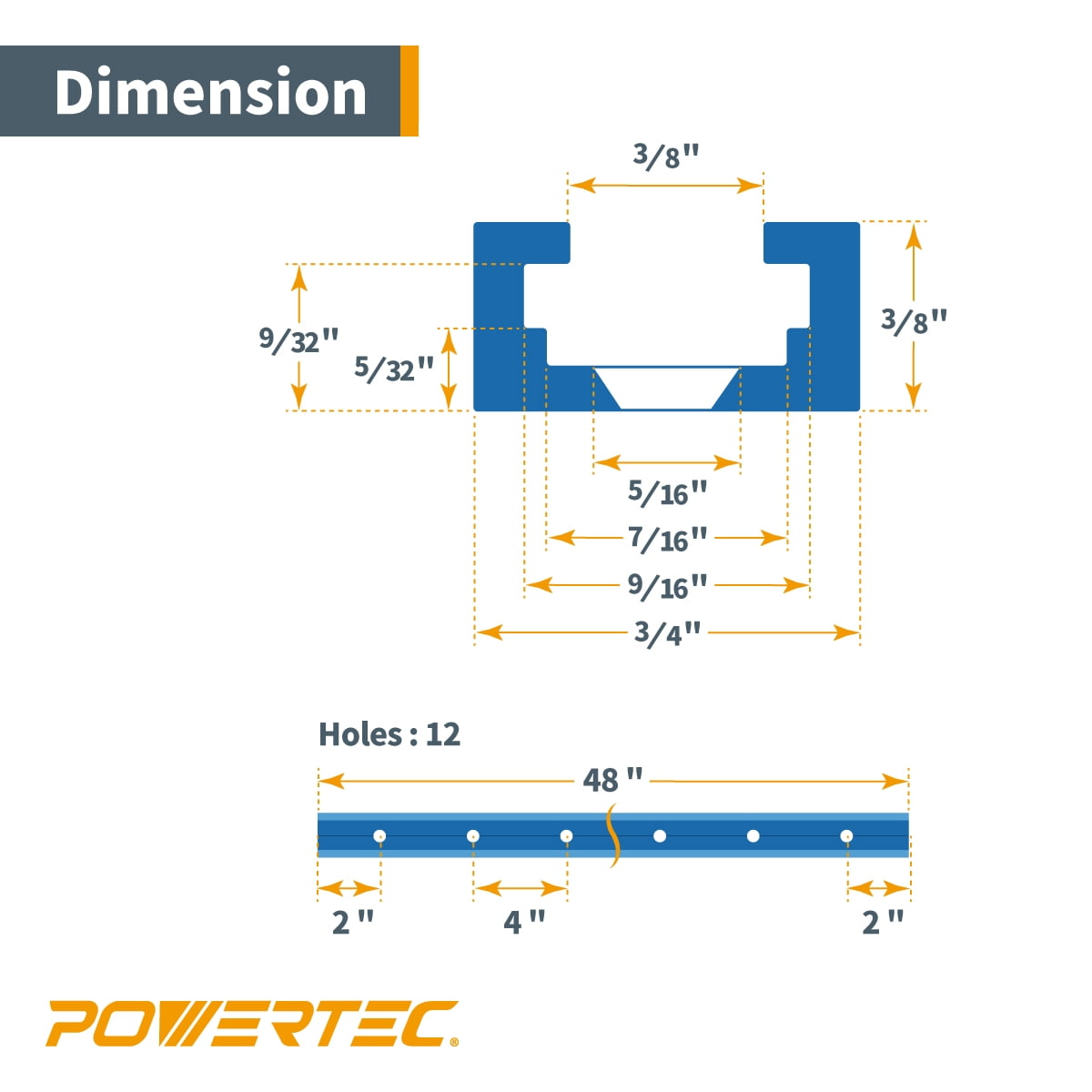 POWERTEC 2PK Double-Cut Profile Universal T-Track (48") w/ EZ Mount Predrilled Holes, and 100 Pcs #6 x 5/8" Phillips Flat Head Wood Screws (Deep Thread), 71886