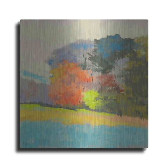 Luxe Metal Art 'Fox Farm Woods' by Mike Kelly, Metal Wall Art, 12"x12"