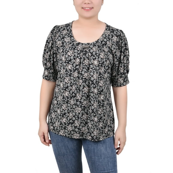 NY Collection Missy Short Sleeve Balloon Sleeve Top