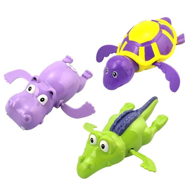 FELTECHELECTR 3 piezas de juguetes de baño con mecanismo de relojería para piscina, animales, tortuga, hipopótamo, cocodrilo, bañera, juguetes educativos para niños, juguetes acuáticos