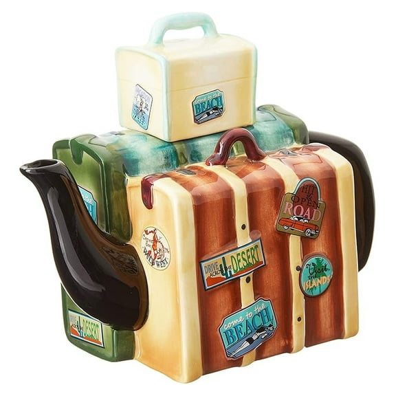 Appletree Design Road Trip Teapot - 5.5 Inch Ceramic Teapot - Whimsical Kitchen Decor - Colorful & Decorative Tea Pot - Gift Boxed