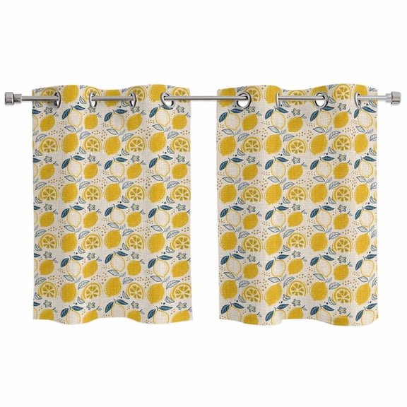 Summer Lemons Kitchen Curtains Window Panels, Modern Botanical Leaves Vintage Insulated Window Treatment Curtain, Grommet Curtains for Bedroom/Living Room/Bathroom, 2 Piece 27.5"Wx39"L