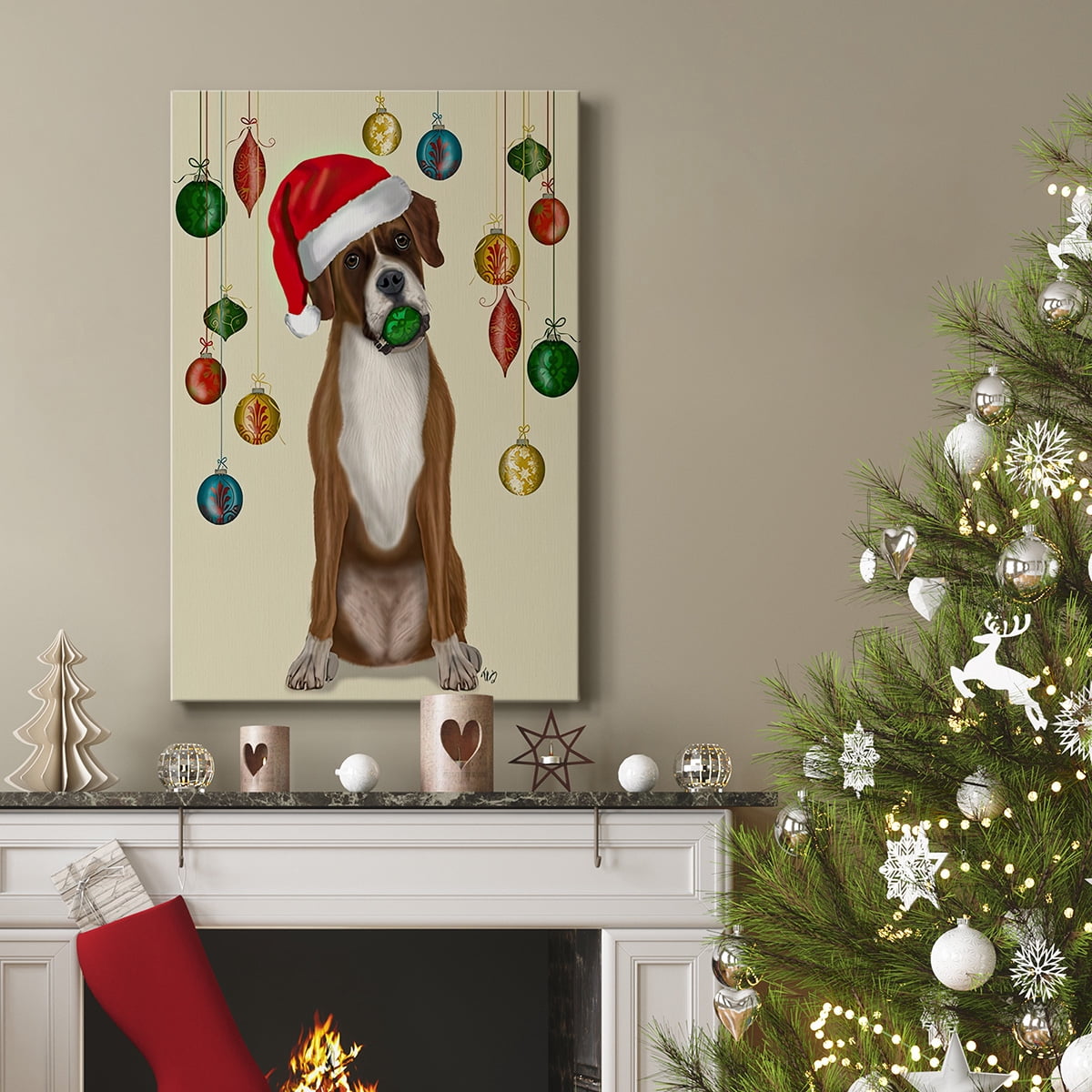 Christmas Boxer and Bauble Ball- Gallery Wrapped Canvas