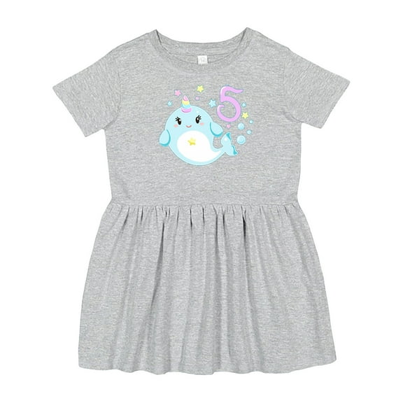 Inktastic Happy 5th Birthday with Cute Narwhal Stars and Bubbles Girls Toddler Dress