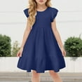 thumbnail image 2 of Gubotare Big Girls Dresses Newborn Baby Girl Outfit Smocked Crosses Embroidery Dress Short Sleeve Dress Playwear Summer Outfit (Navy,Size 9-10 Years), 2 of 5