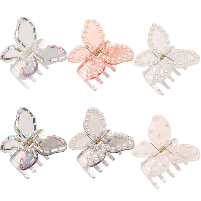 Pinces à Cheveux Papillon 6 Pcs Fausse Perle Pinces à Mâchoires Barrettes Attrape-Cheveux