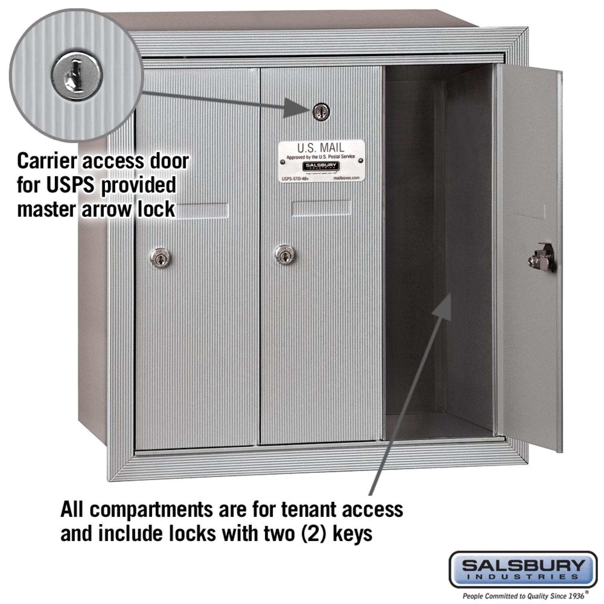 Salsbury Industries Vertical Mailbox,3 Doors,Alum 3503ARU