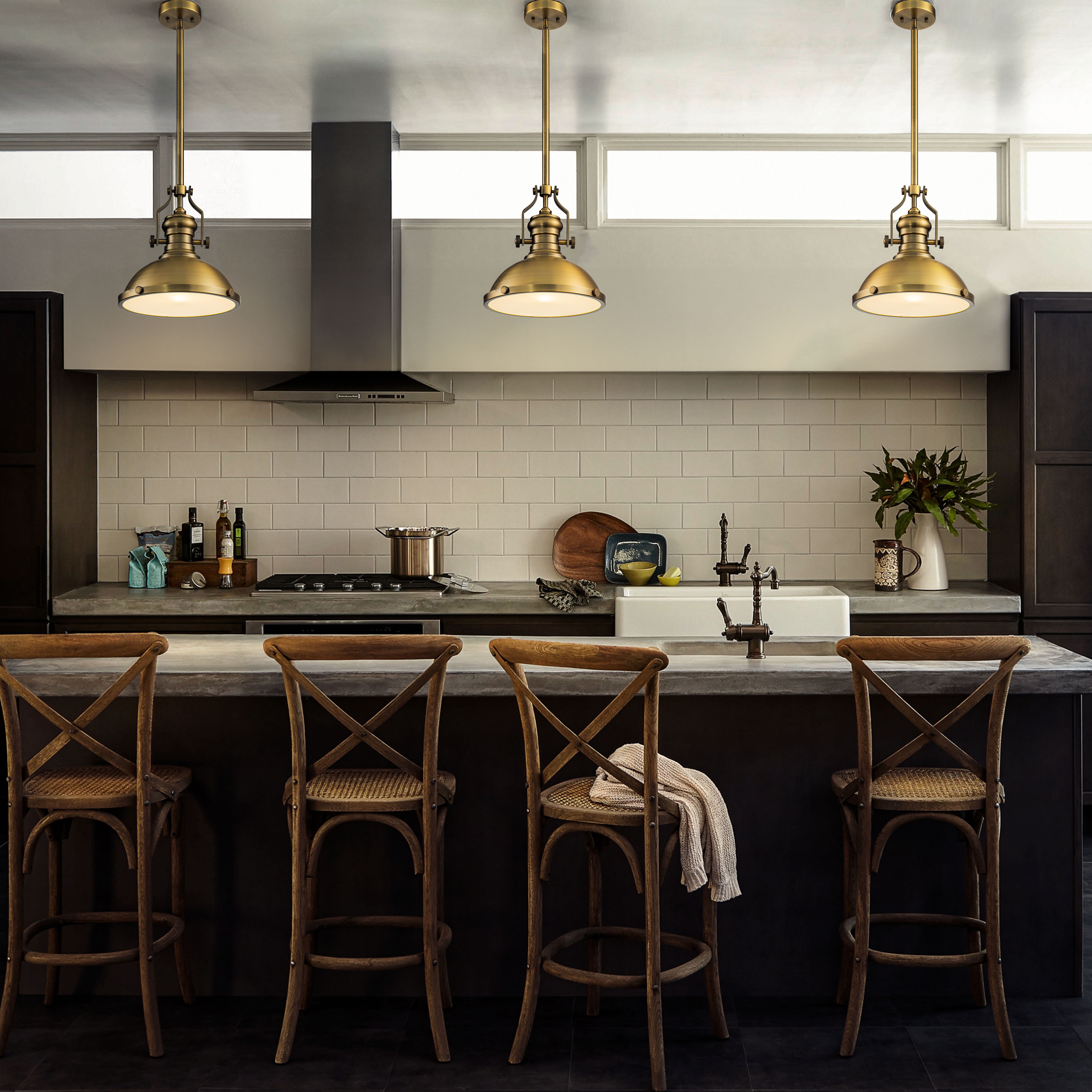 1-Light 13" Modern Industrial Antique Brass Single Dome Pendant Light For Kitchen Island