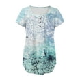 thumbnail image 5 of AOOCHASLIY Womens Blouses Short Sleeve Women Trendy V- Neck Floral Printed Tunic Tops Buttons Short Sleeve T-shirt, 5 of 6
