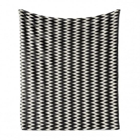 Abstract Soft Flannel Fleece Throw Blanket, Continuous and Classic Geometric Design of Vertical Zigzags Composition, Cozy Plush for Indoor and Outdoor Use, 50" x 70", Dark Grey Eggshell, by Ambesonne