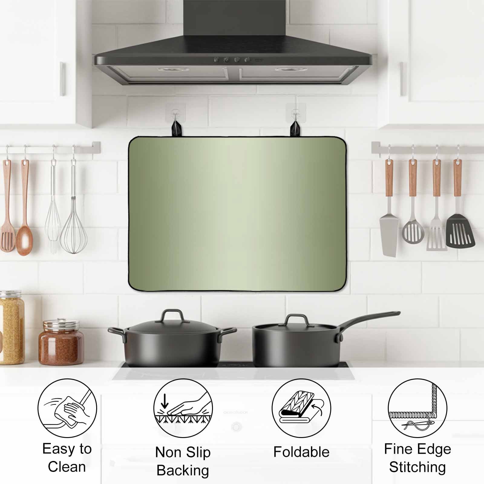 Sage Green Ombre Stove Top Cover for Electric Stove, Heat-proof & Non Slip Glass Top Stove Cover Protector, Modern Gradient Abstract Art Kitchen Flat Cooktop Rubber Mat 24x21 Inches