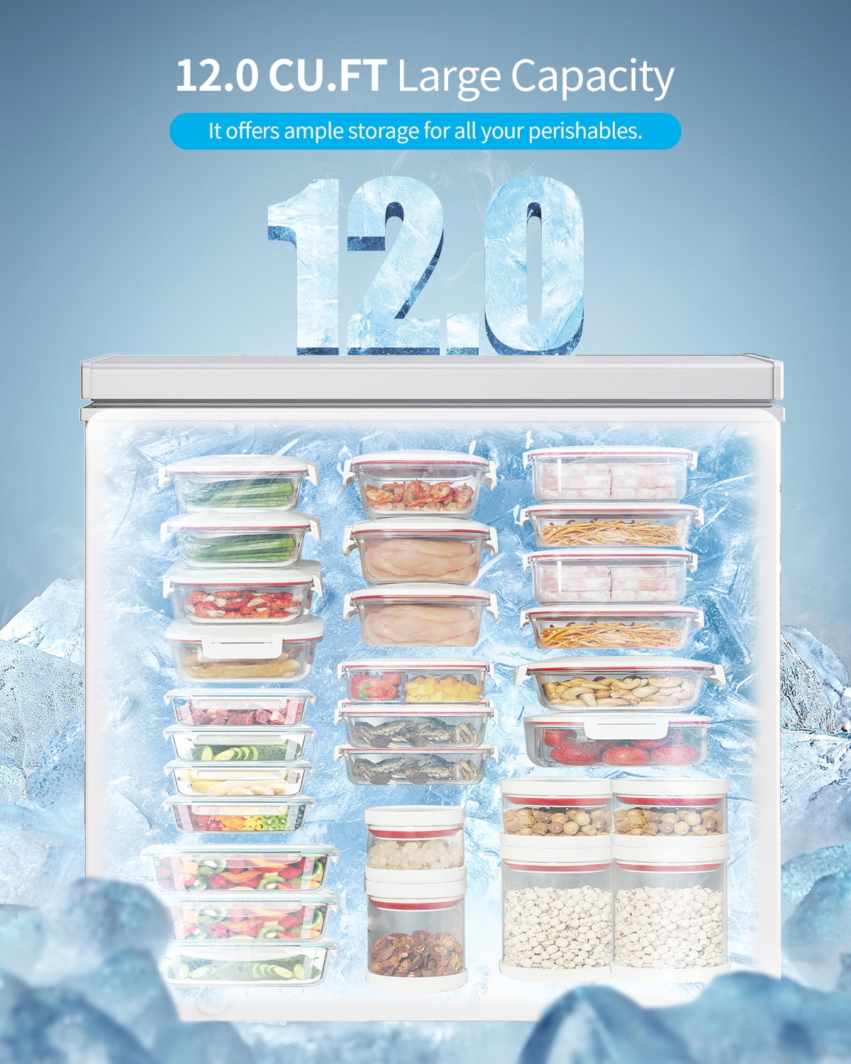 DISHUP 12.0 Cu.Ft Chest Freezer, Deep Freezer with Removable Basket, Adjustable Temperature, for Home/Office/Garage/Bar,White