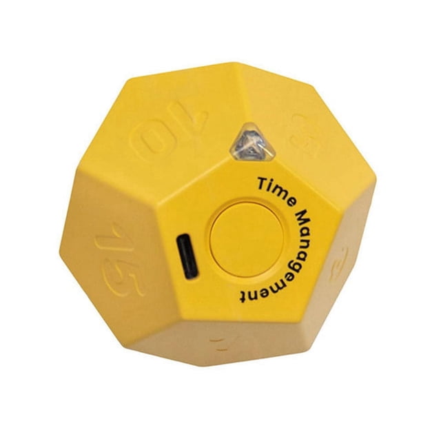 Mini reloj giratorio con forma de dodecágono, recargable, con sonido, vibración, luz, alarma, cuenta regresiva para el administrador de tiempo, color amarillo