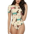 thumbnail image 1 of Saiise Justaucorps à Manches Courtes pour Femmes Motif Chiot Teckel Col Rond Pyjama Extensible avec Fermeture à Pression-Moyen, 1 of 7