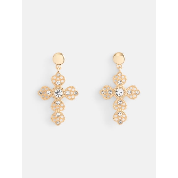 No Boundaries Women’s Gold Tone Cross Drop Earrings