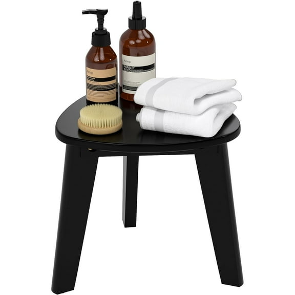 Bambloom Bamboo Shower Stool for Shaving Legs,12 inch Non-Slip Waterproof Small Shower Stool for Inside Shower,Balck