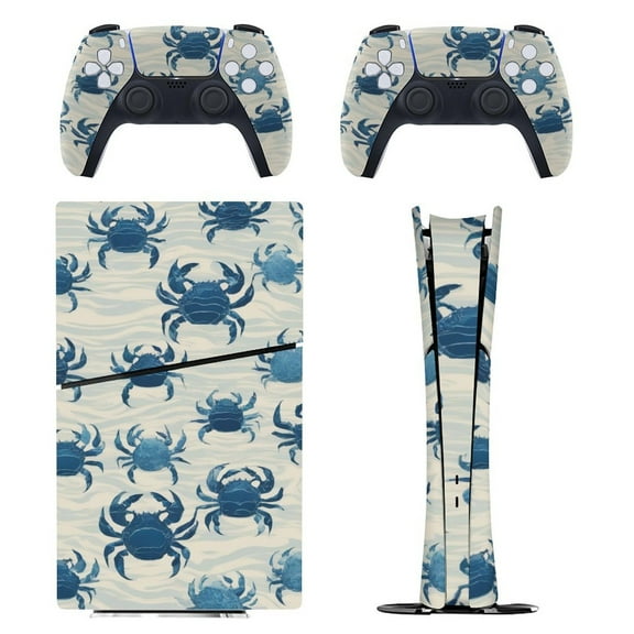 Skin Sticker for PS5 Slim Standard Disc Digital Edition Console and Controllers Decals for Playstation 5 (Crab Blue,PS5 Slim)
