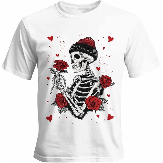 Camisetas casuales de manga corta con calaveras para hombre, camisetas gráficas para el Día de San Valentín