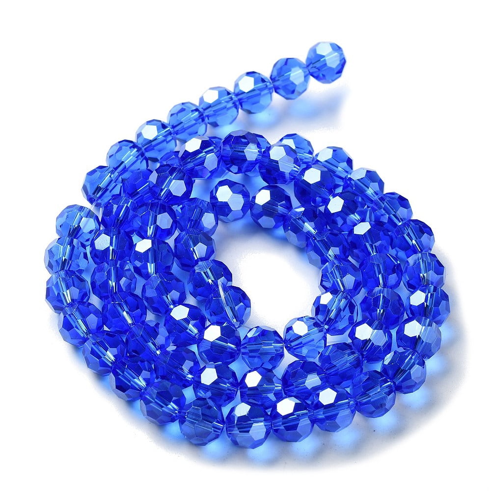 10strands Electroplate Glass Bead Strands Pearl Luster Faceted(32 Facets) Round Blue 8x7mm