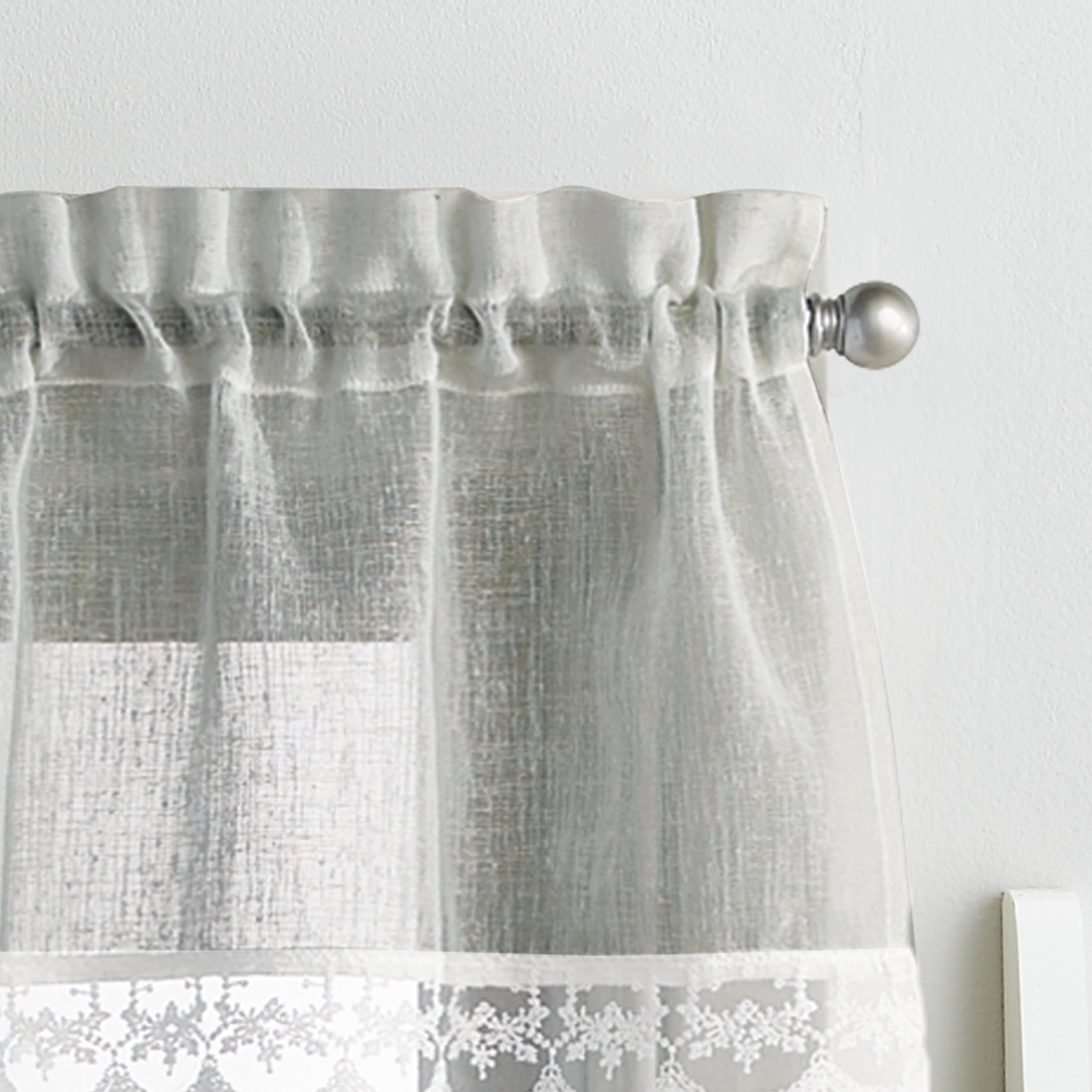 CHF Delicate Lace Valance & Tier Set Grey, 55" x 36", Adult