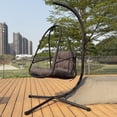 thumbnail image 5 of Miniyam Outdoor Hanging Egg Chair with Stand, Foldable Swing Chair with Cup Holder, Rattan Wicker Patio Chair with Cushions for Adults and Kids, Black, 5 of 7