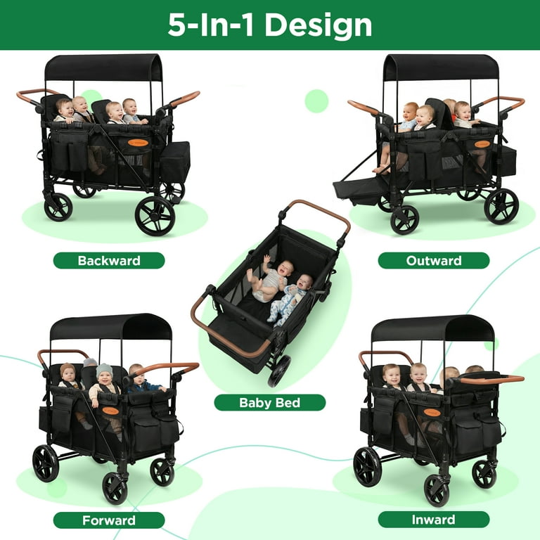 Vomeast Upgrade Wagon Stroller for 4 Kids, 4-Seater Outdoor Baby