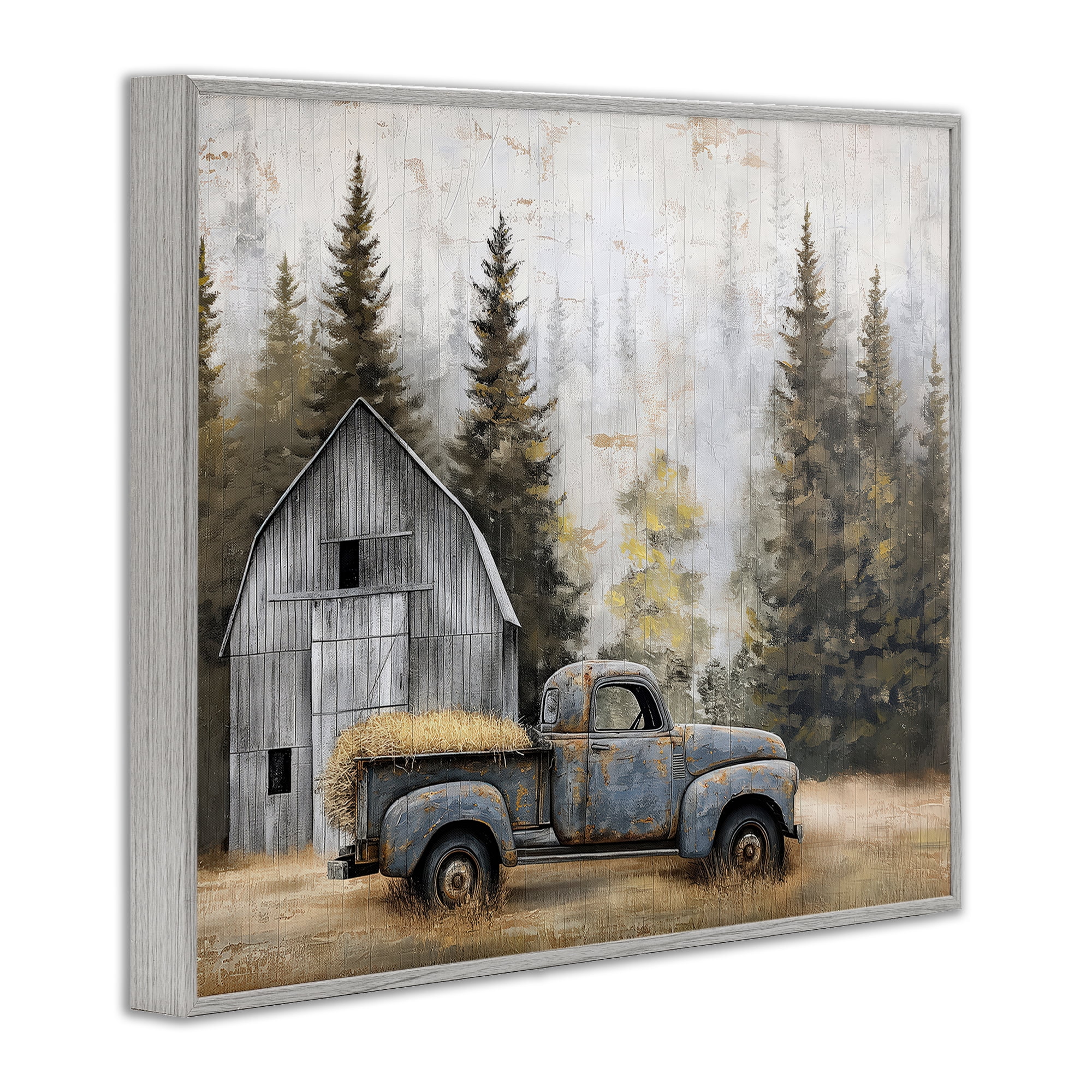 Stupell Industries Autumn Barn & Pine Forest Gray Framed Giclee Art, design by Imagine It Images