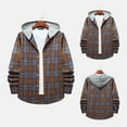 thumbnail image 2 of TMOYZQ Mens Hooded Flannel Shirt Jackets Long Sleeve Plaid Shirt Hoodie Lightweight Casual Button Down Drawstring Shirt Fall Fashion 2024, 2 of 9