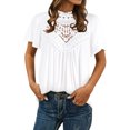 thumbnail image 1 of Women Cutout Crochet Spliced Keyhole Back Mock Neck Solid Color Tops, 1 of 7