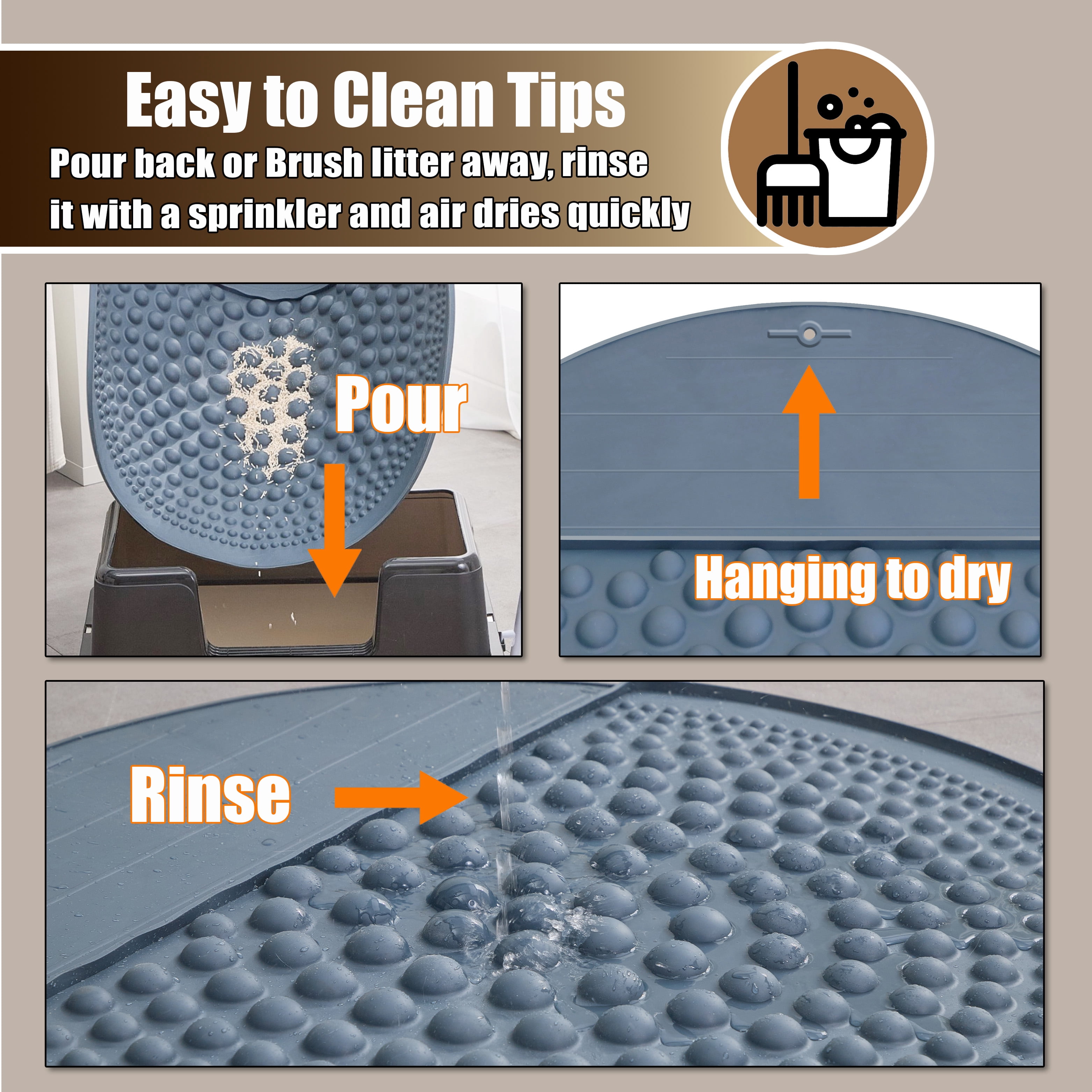 Petpals Air Bubble Cat Paw Scrub Litter Mat,32" Round Cat Litter Trapping Mat, for Double Litter Boxes, Grey