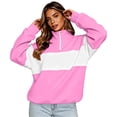 thumbnail image 4 of Quarter Zip Sweatshirt Women Stand Collar Color Block Fleece Pullover Lightweight Casual Loose Long Sleeve Fall Sweatshirt No Hood Pinks L, 4 of 8