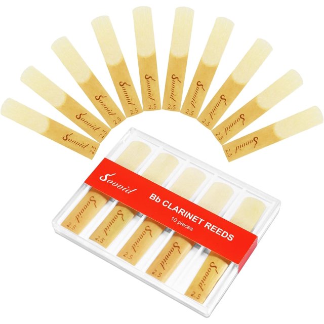 HELIAHOO 10 Pack Bb Clarinet Reeds with Plastic Box, Strength 2.5 Reeds for Clarinet, Thinner Reed Tip & Unfiled Cut for Easy of Play, Traditional Reeds for Clarinet Beginner and AZ83-25999